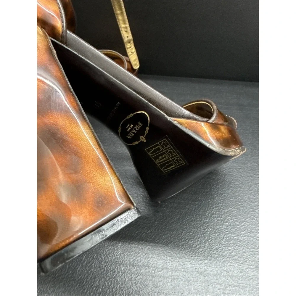 PRADA Metallic Brown / Copper Patent Leather Heels Shoes Size 40